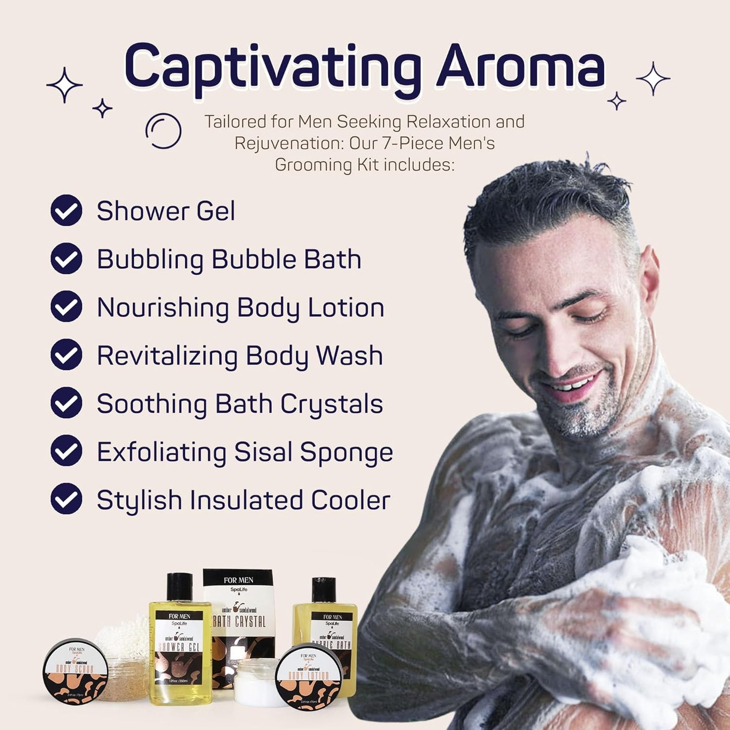 Men'S Sandalwood Luxury Spa Skincare Set - Complete Care Kit for Rugged Revitalization, Exfoliating Scrub - Bath and Body Collection for Cleansing, Moisturizing, and Rejuvenation