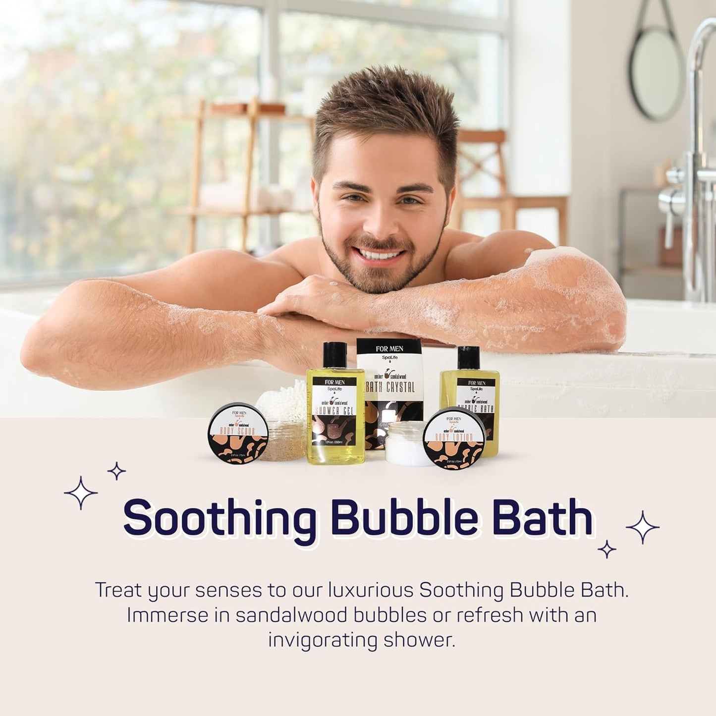 Men'S Sandalwood Luxury Spa Skincare Set - Complete Care Kit for Rugged Revitalization, Exfoliating Scrub - Bath and Body Collection for Cleansing, Moisturizing, and Rejuvenation