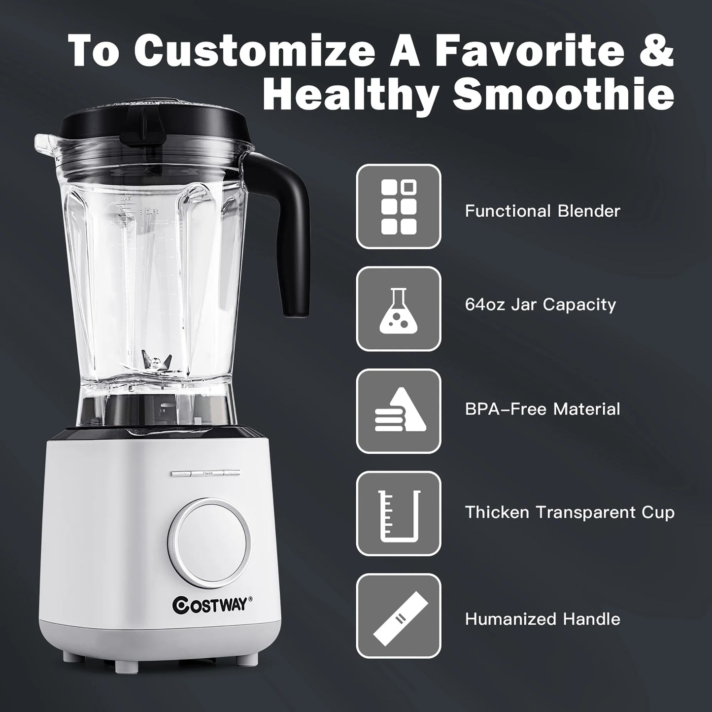 1500W Countertop Smoothies Blender 10 Speed W/ 6 Pre-Setting Programs