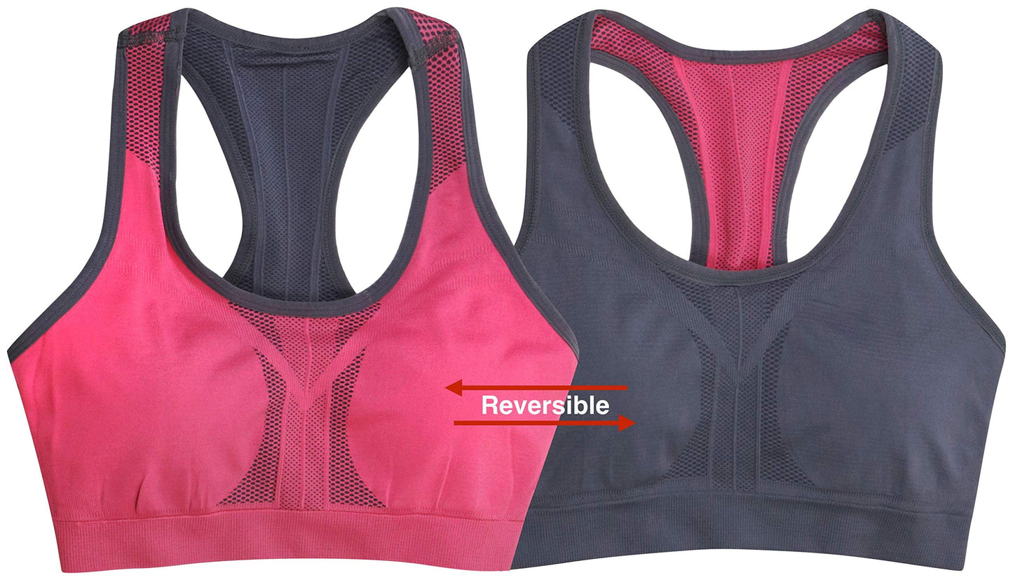Women'S Reversible Compression Double Layered Sports Bras Medium, Hot Pink/Grey