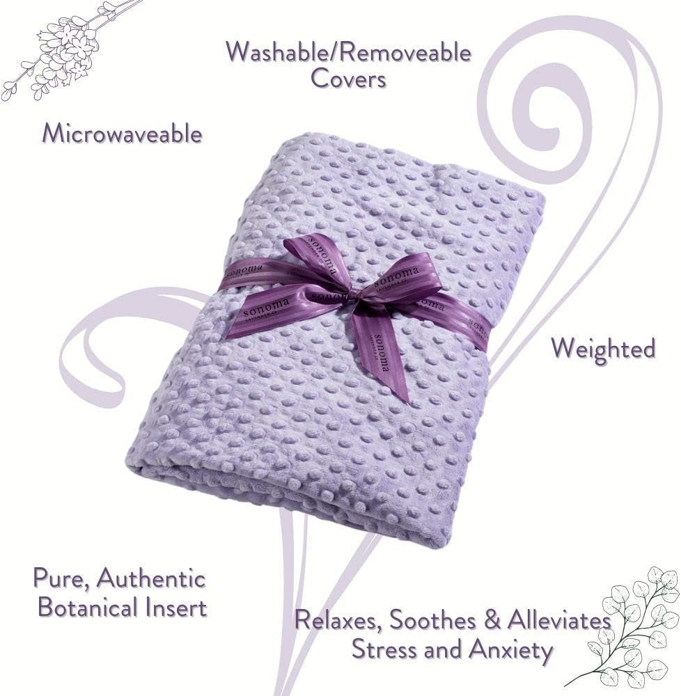 Aromatherapy Spa Blanket Filled with Lavender Flowers and Flaxseed, Hot/Cold Microwaveable Heated Blanket for Soothing Muscles with Removable Washable Cover (44" X 18", Lilac Dot)