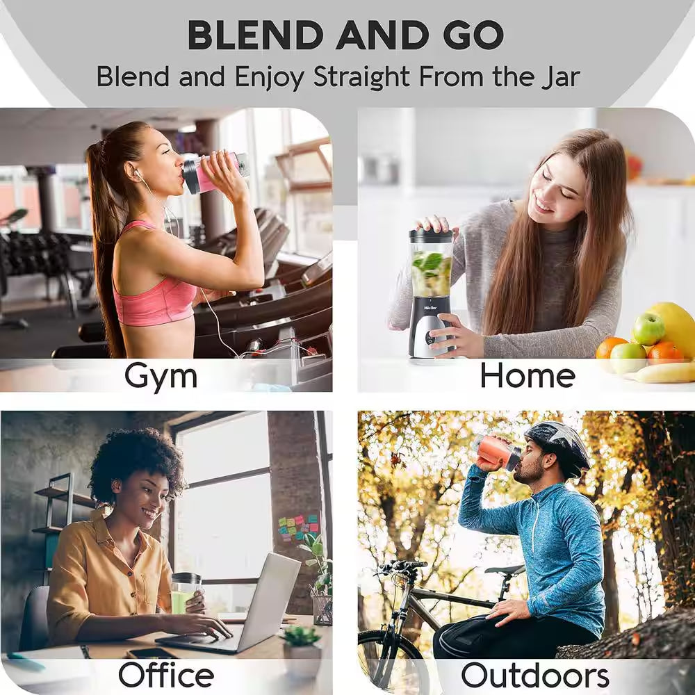 15 Oz. Heavy Duty Single Speed Portable Blender, Food Processor with Travel Cup and Lid for Juice, Baby Food, Grey