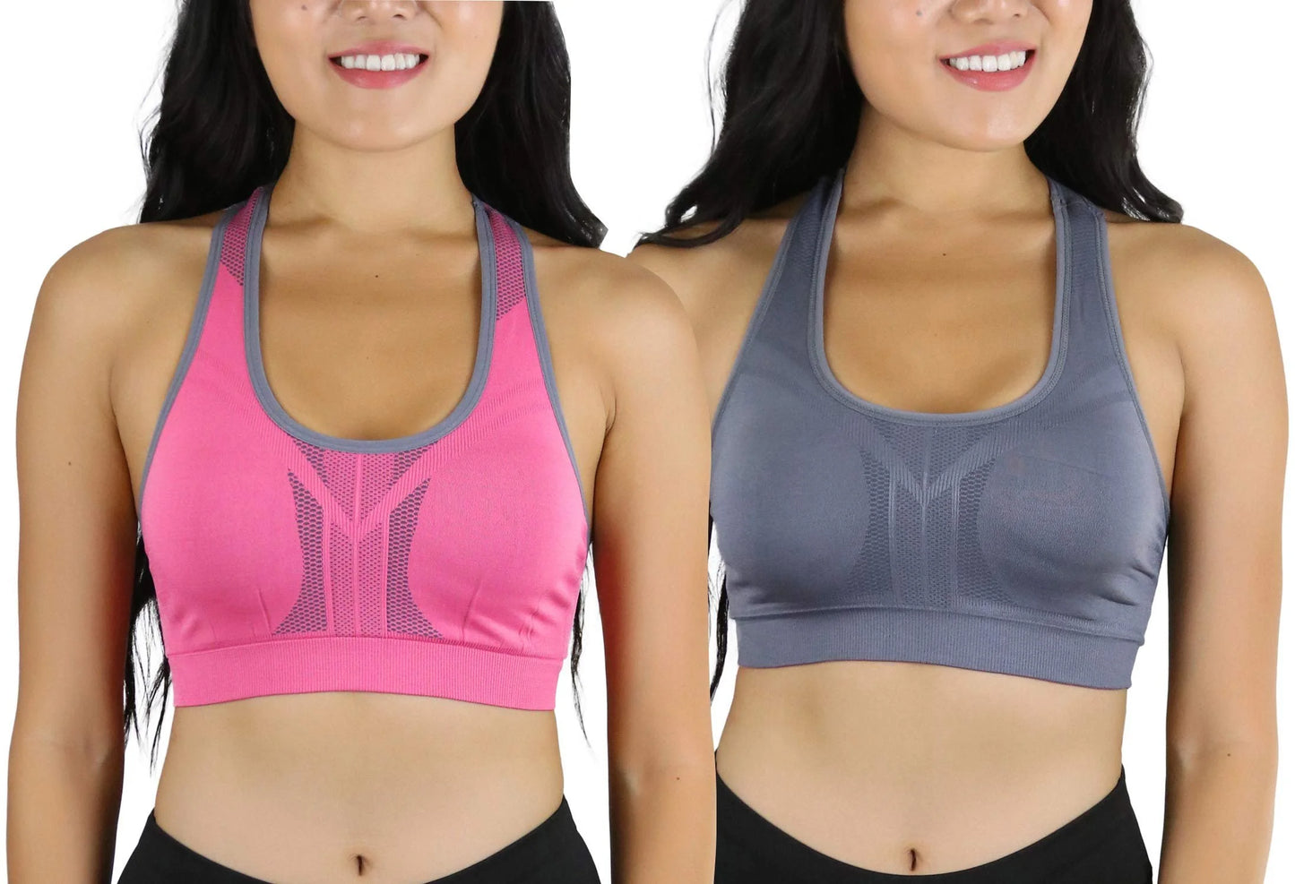 Women'S Reversible Compression Double Layered Sports Bras Medium, Hot Pink/Grey