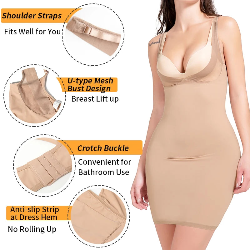 Women Slim Butt Lifter Waist Trainer under Dress Body Shaper Control Slips Underwear Corset Dress Sexy Shaperwear Stretch Fabric