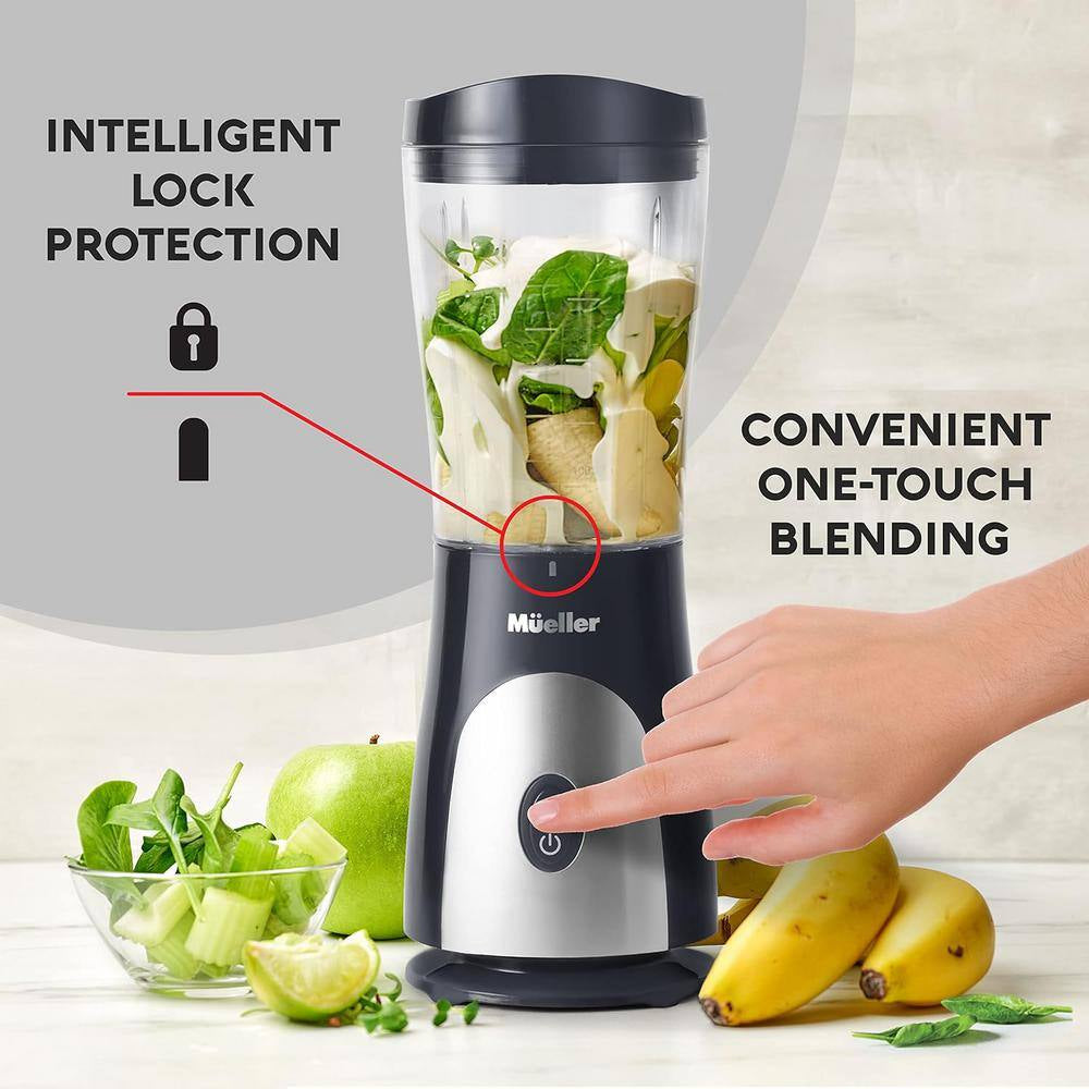 15 Oz. Heavy Duty Single Speed Portable Blender, Food Processor with Travel Cup and Lid for Juice, Baby Food, Grey