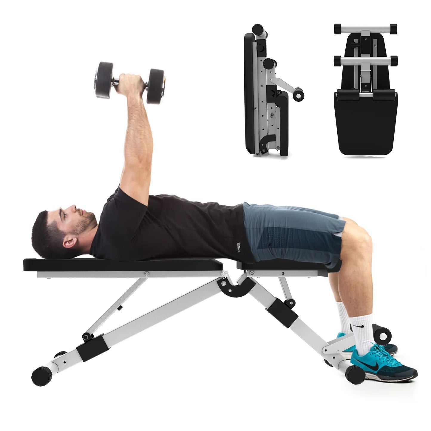 Adjustable Foldable Weight Bench Press, Home Gym Strength Training Exercise Workout Bench for Full Body