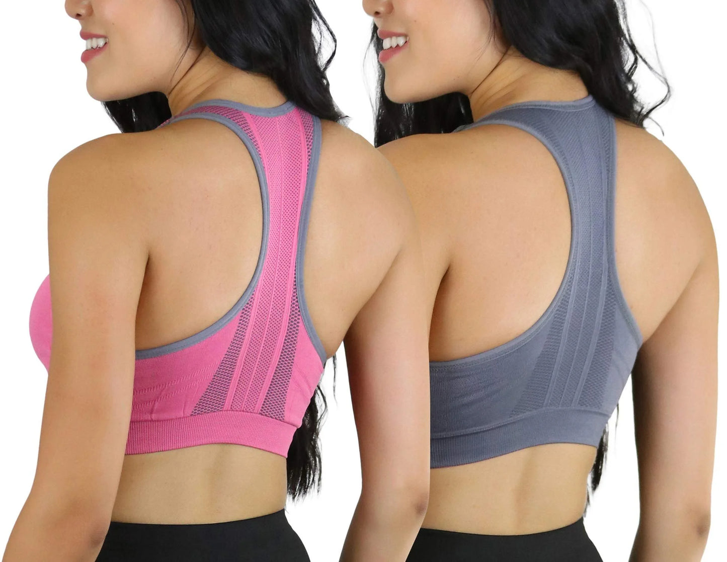 Women'S Reversible Compression Double Layered Sports Bras Medium, Hot Pink/Grey