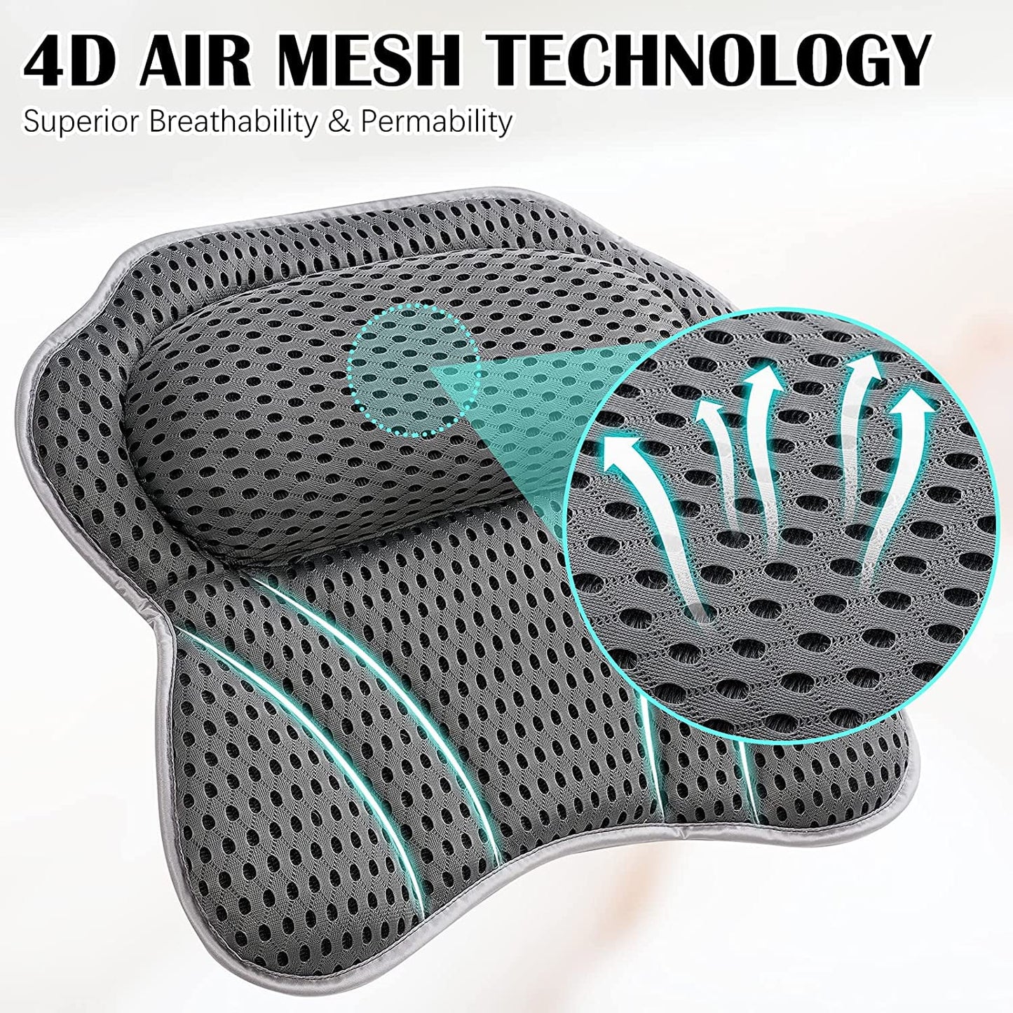 Luxury Bath Pillow Tub Spa Pillow with 4D Breathable Mesh and Non-Slip Suction Cup, Black Bath Mat Pillow for Head