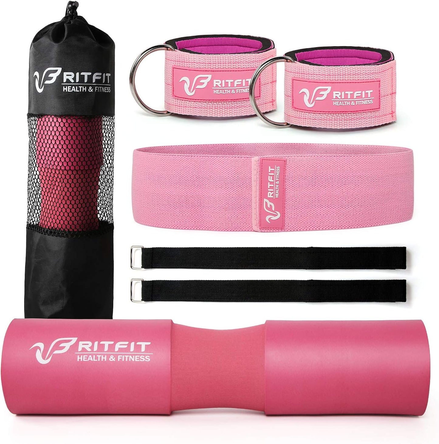 Ritfit Upgraded 7 Pack Barbell Squat Pad Set with Resistance Band,2 Safety Strap