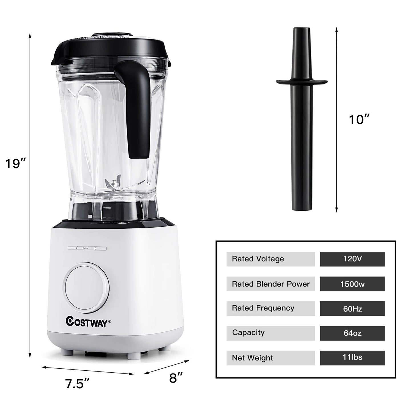 1500W Countertop Smoothies Blender 10 Speed W/ 6 Pre-Setting Programs