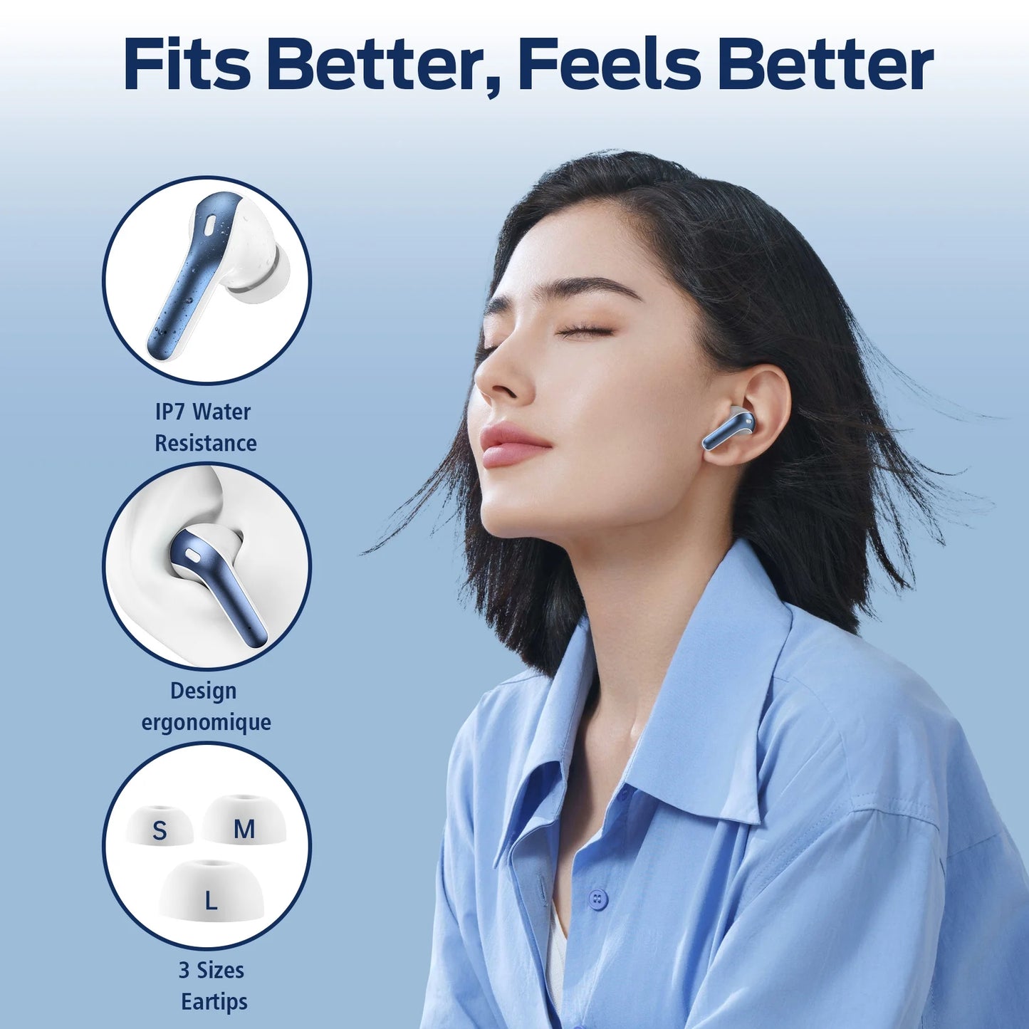 VEATOOL Bluetooth Headphones True Wireless Earbuds 65H Playback Power Display Earphones with Wireless Charging Case IPX7 Waterproof In-Ear Earbuds with Mic for TV Smart Phone Computer Laptop