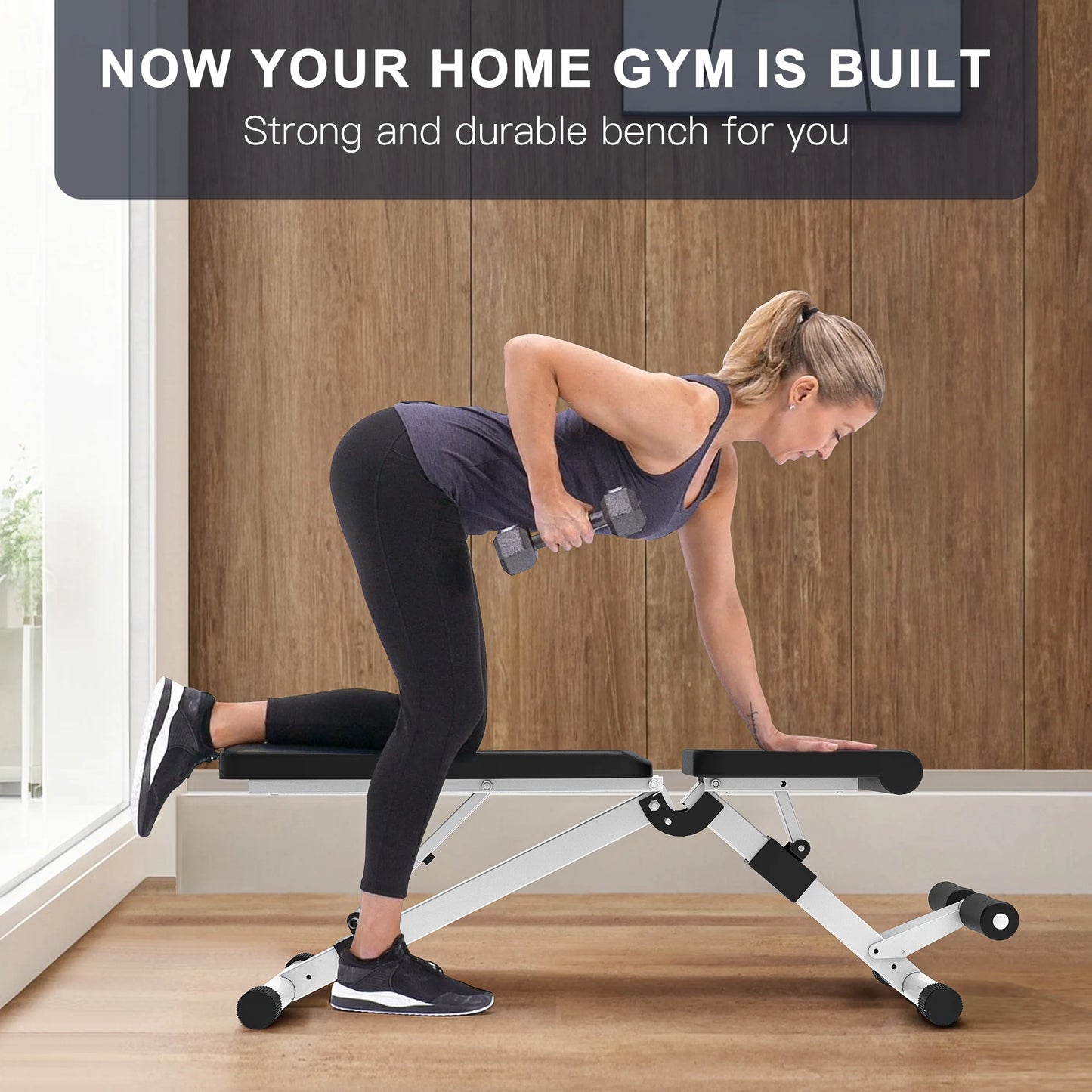 Adjustable Foldable Weight Bench Press, Home Gym Strength Training Exercise Workout Bench for Full Body
