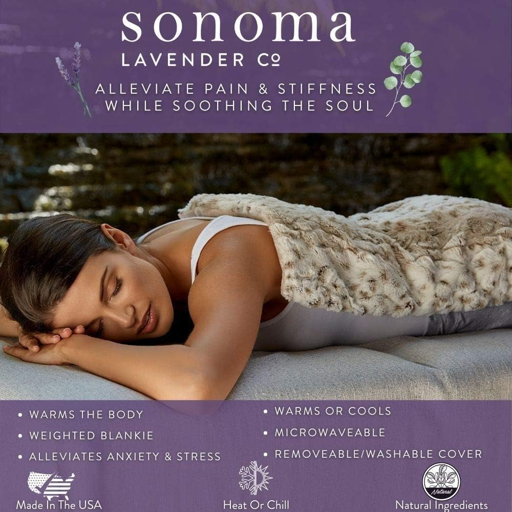 Aromatherapy Spa Blanket Filled with Lavender Flowers and Flaxseed, Hot/Cold Microwaveable Heated Blanket for Soothing Muscles with Removable Washable Cover (44" X 18", Lilac Dot)
