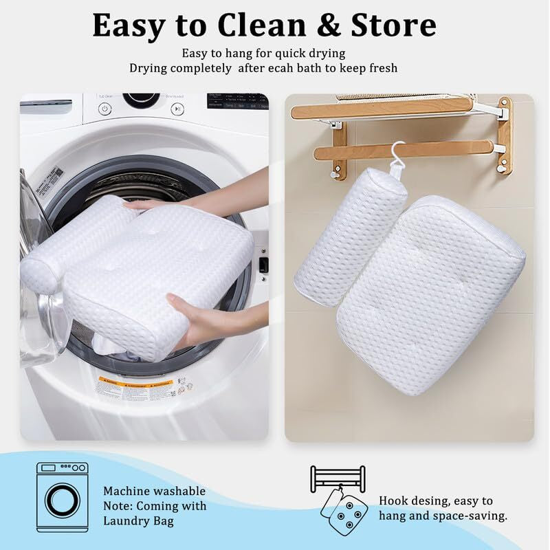 Comfortable Bath Pillow for Tub Neck and Back Support with Non-Slip Suction Cups