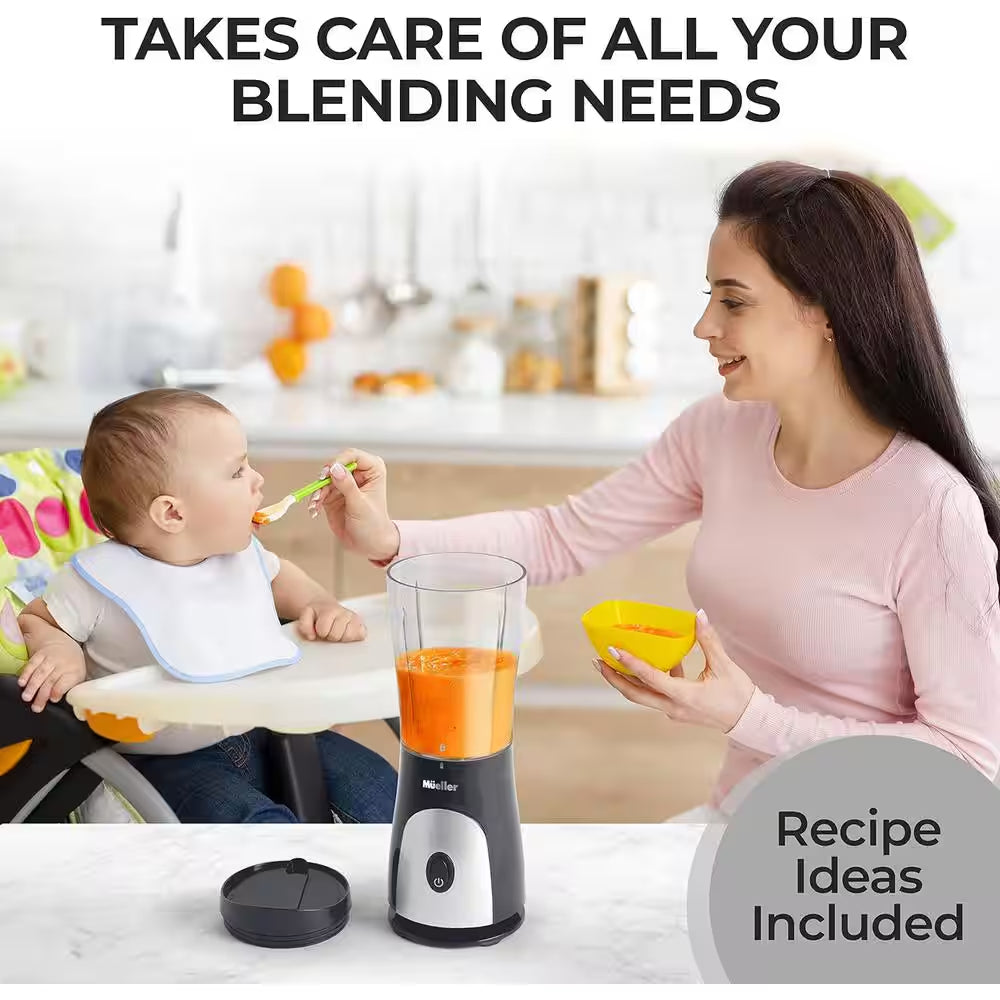 15 Oz. Heavy Duty Single Speed Portable Blender, Food Processor with Travel Cup and Lid for Juice, Baby Food, Grey