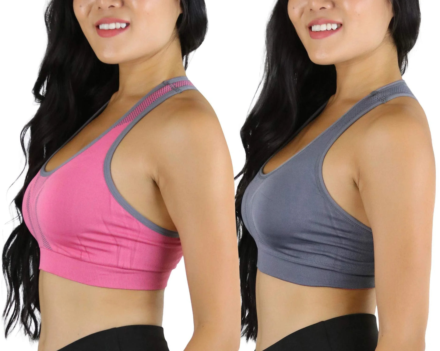 Women'S Reversible Compression Double Layered Sports Bras Medium, Hot Pink/Grey