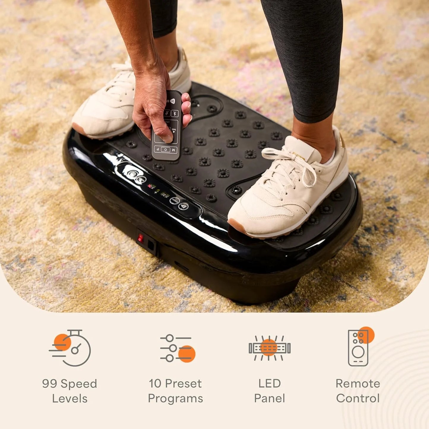 Hexaplate Lite Vibration Plate, 300W Full Body Workout with Remote and 10 Programs - Black