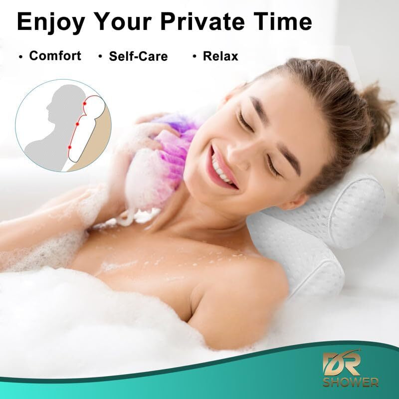 Comfortable Bath Pillow for Tub Neck and Back Support with Non-Slip Suction Cups