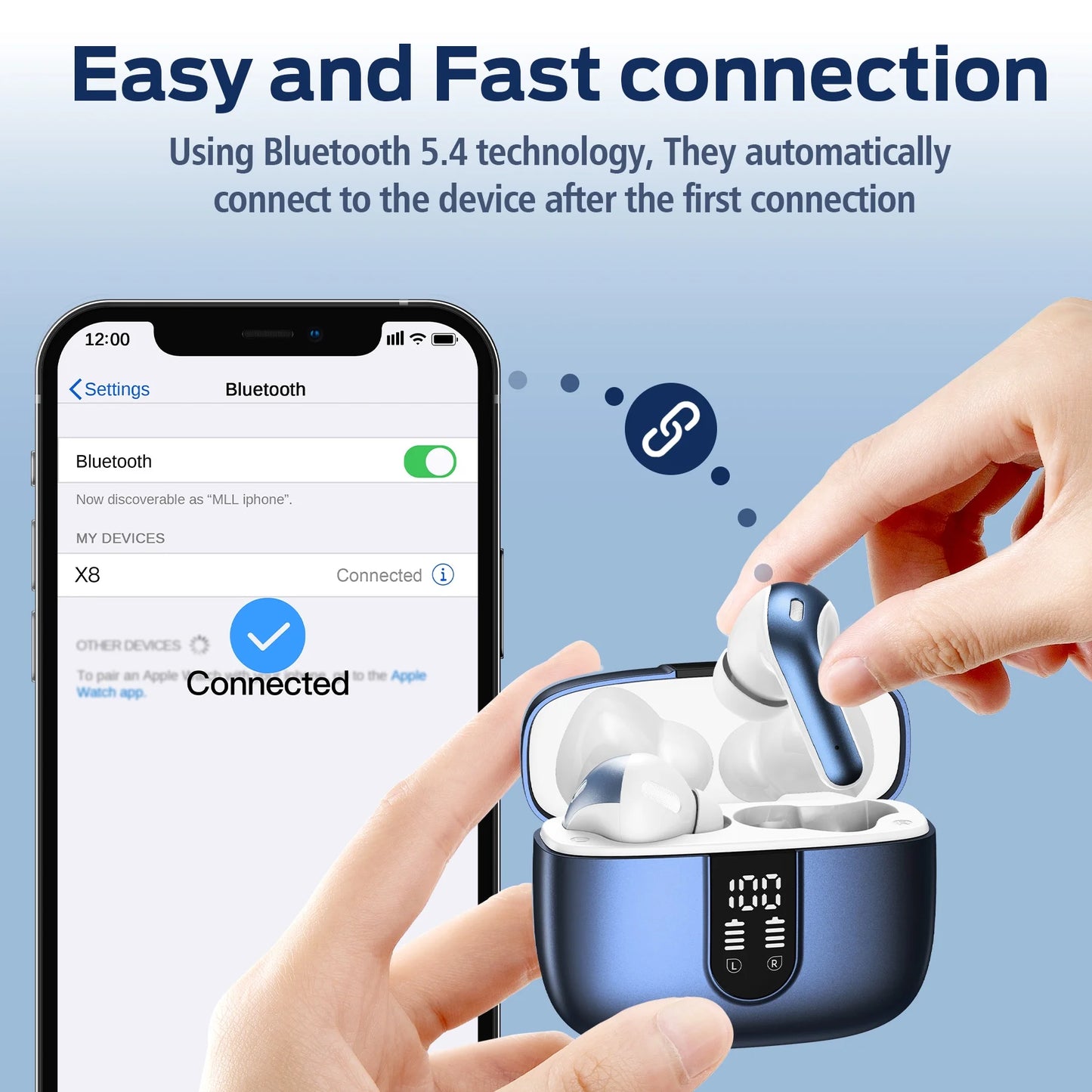 VEATOOL Bluetooth Headphones True Wireless Earbuds 65H Playback Power Display Earphones with Wireless Charging Case IPX7 Waterproof In-Ear Earbuds with Mic for TV Smart Phone Computer Laptop