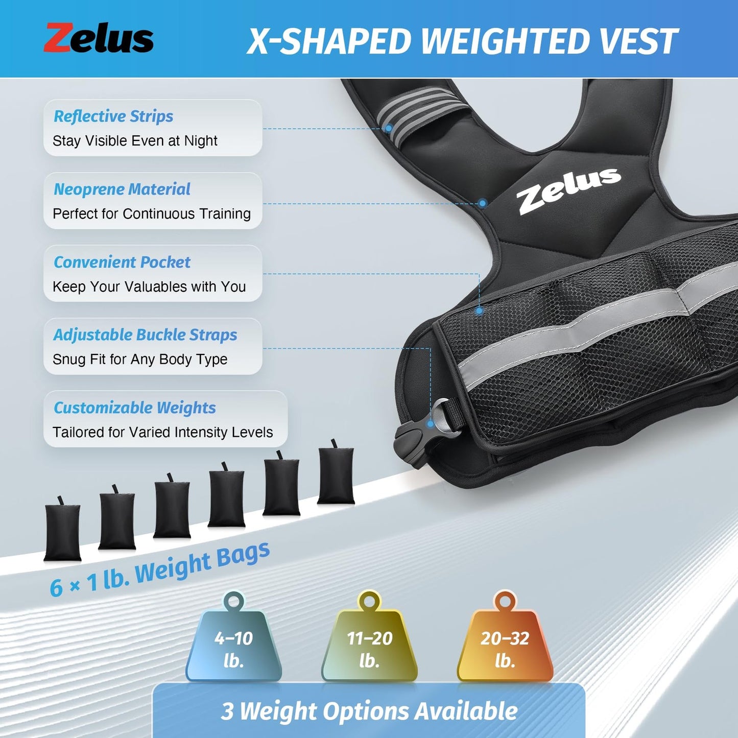 Zelus Weighted Vest for Men and Women | 4-10Lb/11-20Lb