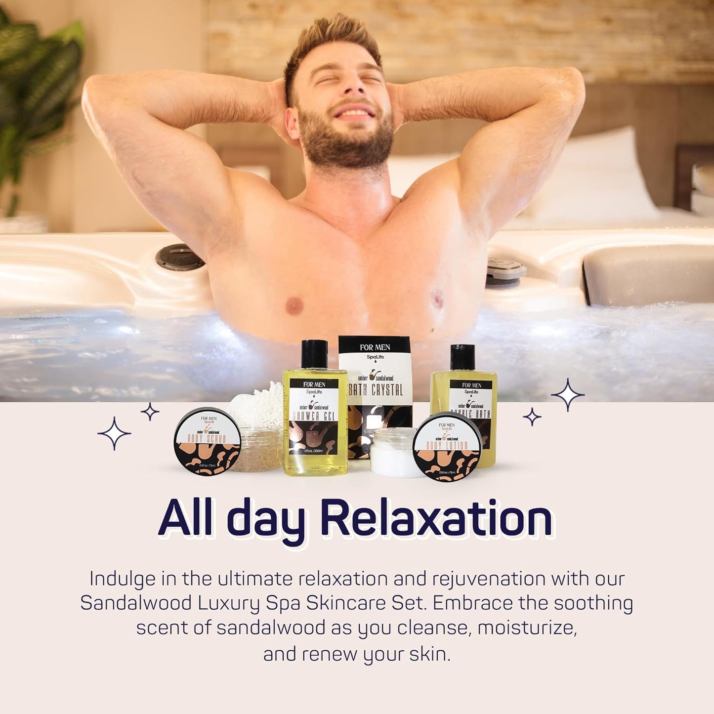 Men'S Sandalwood Luxury Spa Skincare Set - Complete Care Kit for Rugged Revitalization, Exfoliating Scrub - Bath and Body Collection for Cleansing, Moisturizing, and Rejuvenation