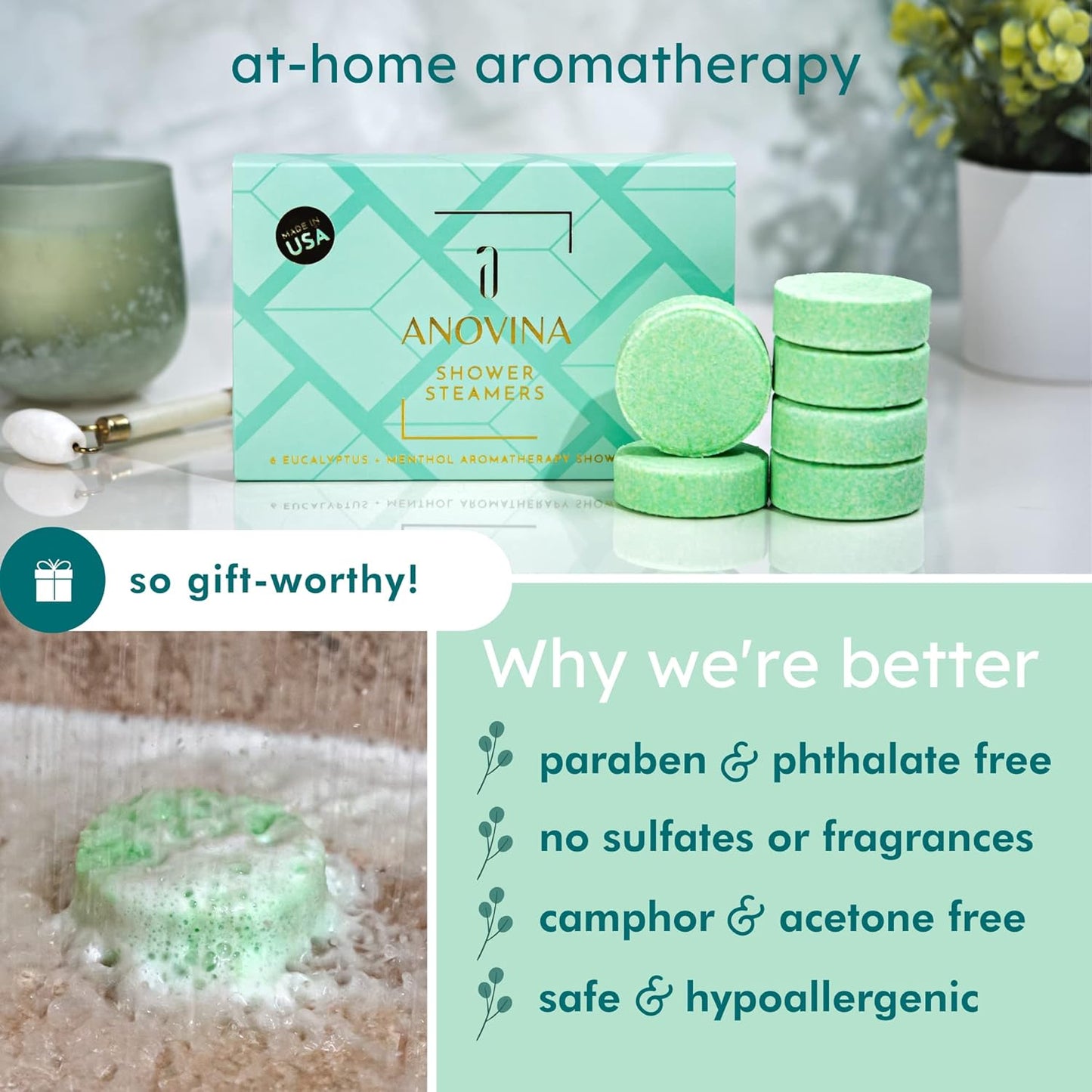 Eucalyptus & Menthol Shower Steamers β Aromatherapy Shower Tablets with Soothing Vapors β Made in USA β Shower Bomb Gift Set for Men & Women