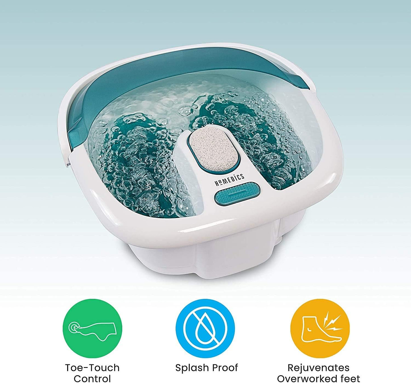 Bubble Elite Foot Spa Massager with Heat Boost, 2-In-1 Removable Pedicure Center, Toe-Touch Control, Easy Tote Handle with Splash Guard
