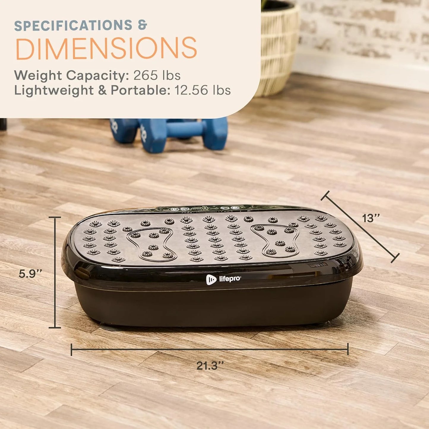 Hexaplate Lite Vibration Plate, 300W Full Body Workout with Remote and 10 Programs - Black