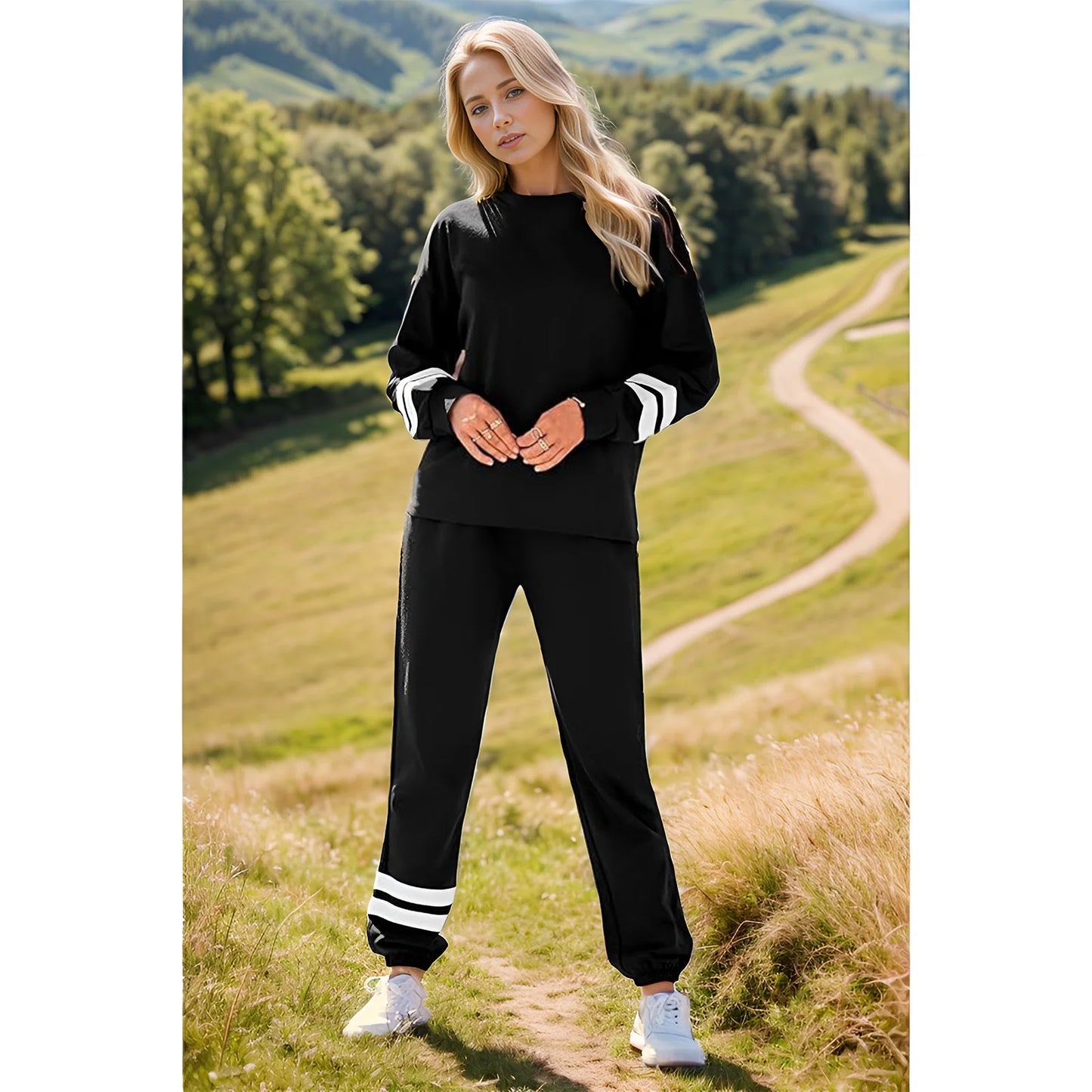 Women'S 2 Piece Workout Sets Long Sleeve Jogger Sweatsuit with Pockets Loungewear Pullover Tracksuit