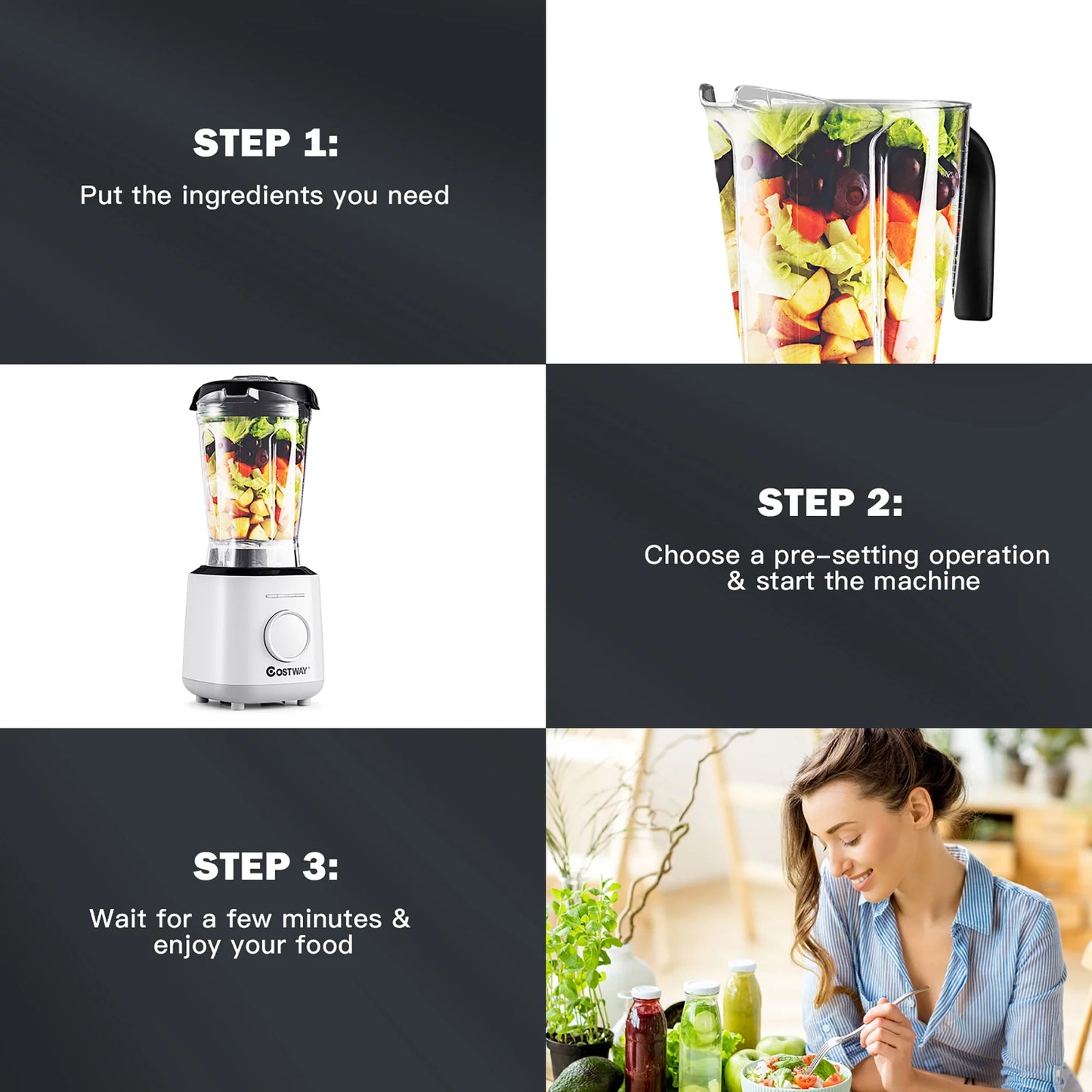 1500W Countertop Smoothies Blender 10 Speed W/ 6 Pre-Setting Programs
