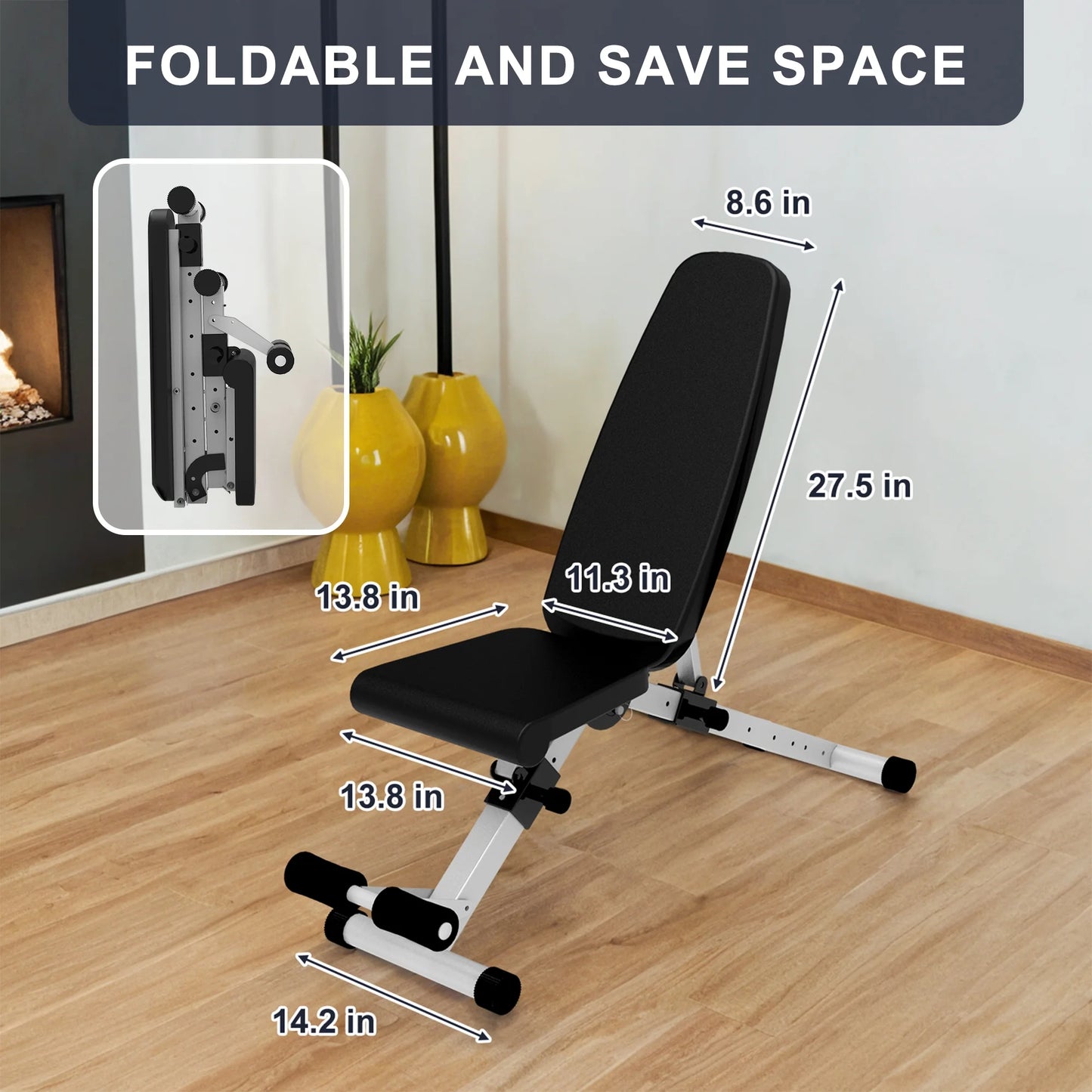 Adjustable Foldable Weight Bench Press, Home Gym Strength Training Exercise Workout Bench for Full Body