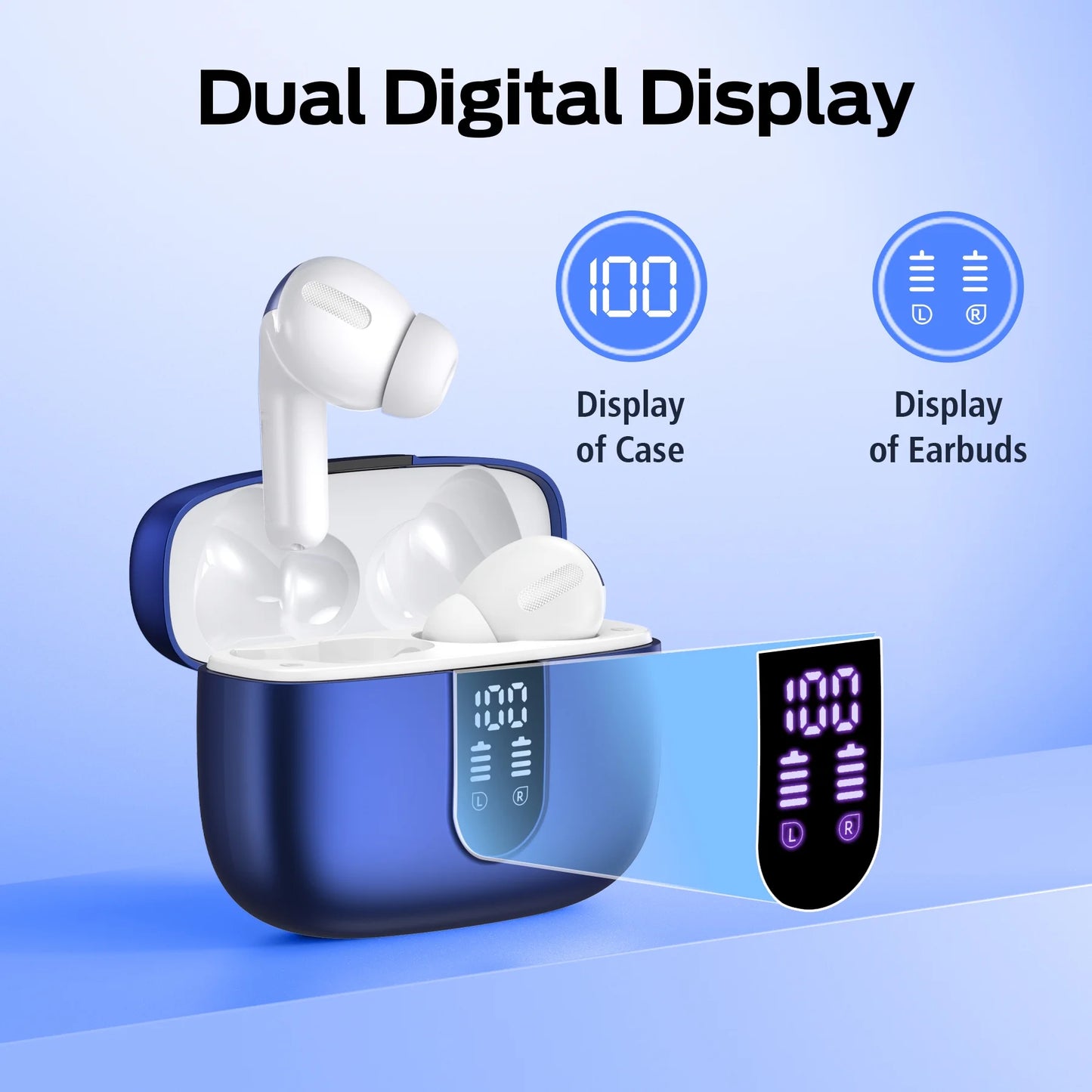 VEATOOL Bluetooth Headphones True Wireless Earbuds 65H Playback Power Display Earphones with Wireless Charging Case IPX7 Waterproof In-Ear Earbuds with Mic for TV Smart Phone Computer Laptop