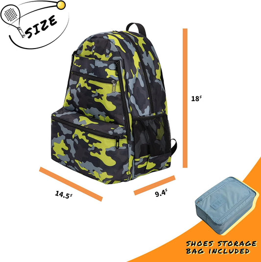 2 Tennis Racquet Backpack Tennis Bags for Women and Men, Sports Carrying Bag Hold Tennis Racket, Pickleball Paddles, Badminton Racquet, Squash Racquet and Other Accessories (Camouflage)