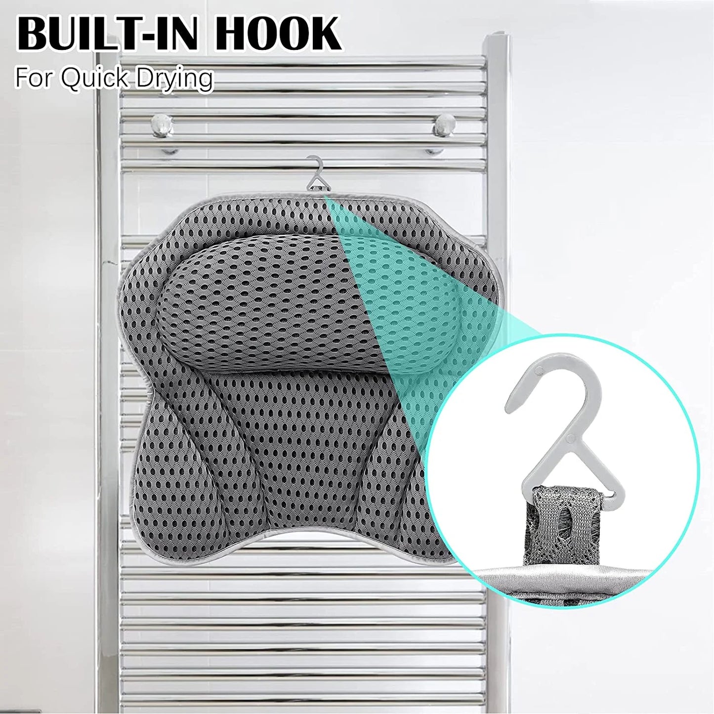Luxury Bath Pillow Tub Spa Pillow with 4D Breathable Mesh and Non-Slip Suction Cup, Black Bath Mat Pillow for Head