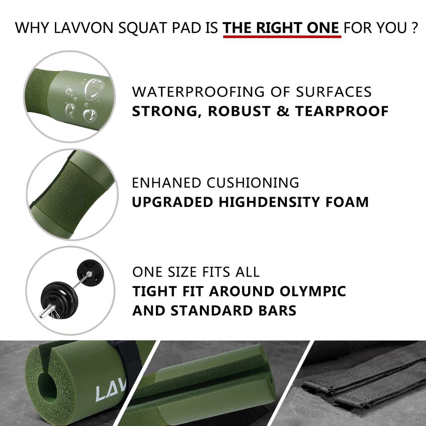 Squat Pad Set - Foam Barbell Pad for Squats Cushion, Lunges & Bar Padding for Hip Thrusts - Standard Weight Bar Pad - with Ankle Straps, Wrist Straps for Weightlifting