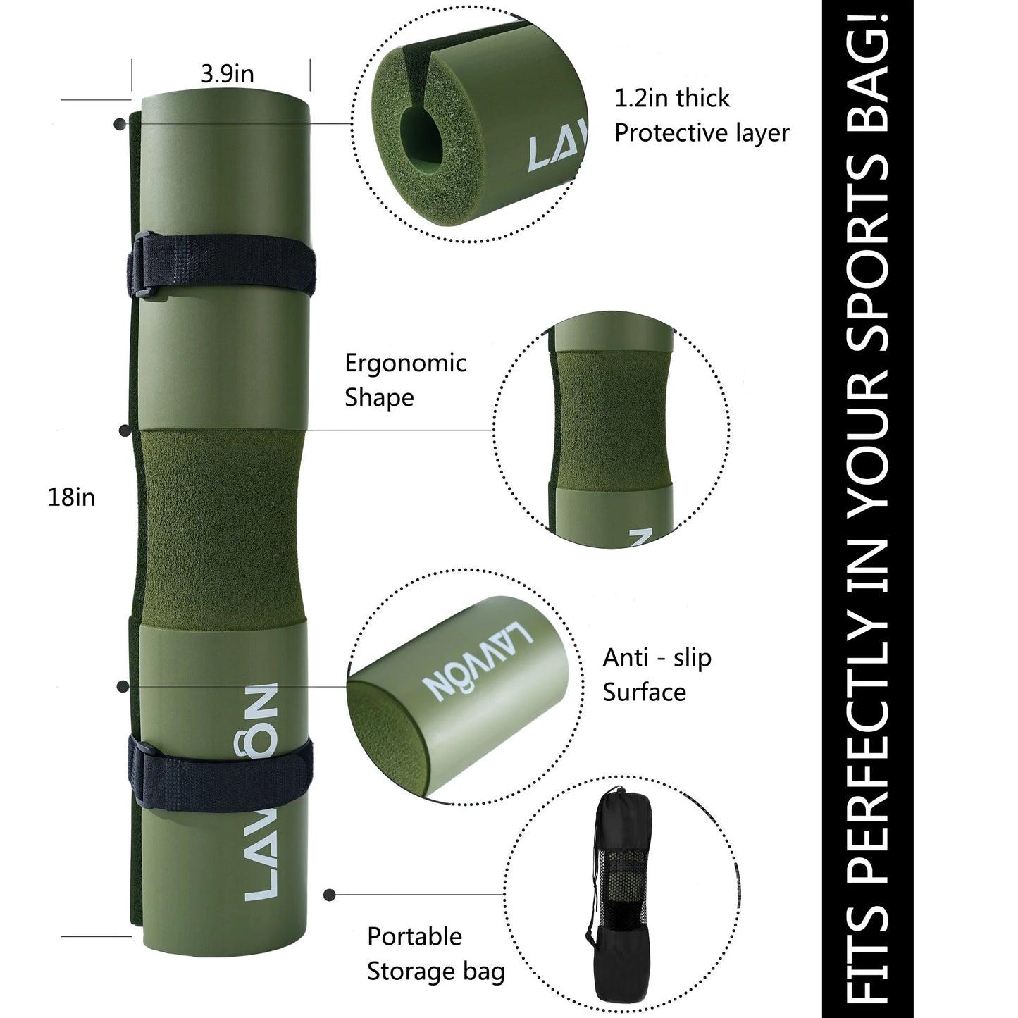 Squat Pad Set - Foam Barbell Pad for Squats Cushion, Lunges & Bar Padding for Hip Thrusts - Standard Weight Bar Pad - with Ankle Straps, Wrist Straps for Weightlifting