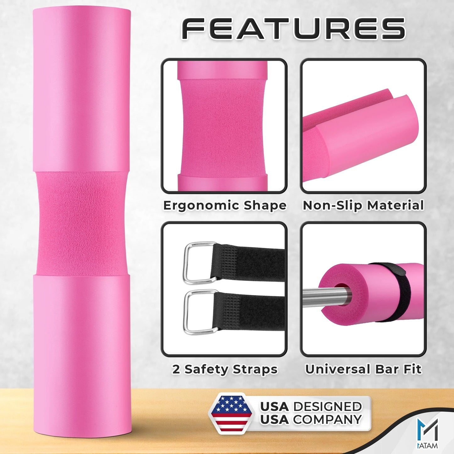 Gym Foam Barbell Pad for Hip Thrust, Squat & Lunges, Pink 17X3.5 Inch by -Usa