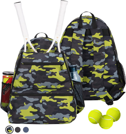 2 Tennis Racquet Backpack Tennis Bags for Women and Men, Sports Carrying Bag Hold Tennis Racket, Pickleball Paddles, Badminton Racquet, Squash Racquet and Other Accessories (Camouflage)