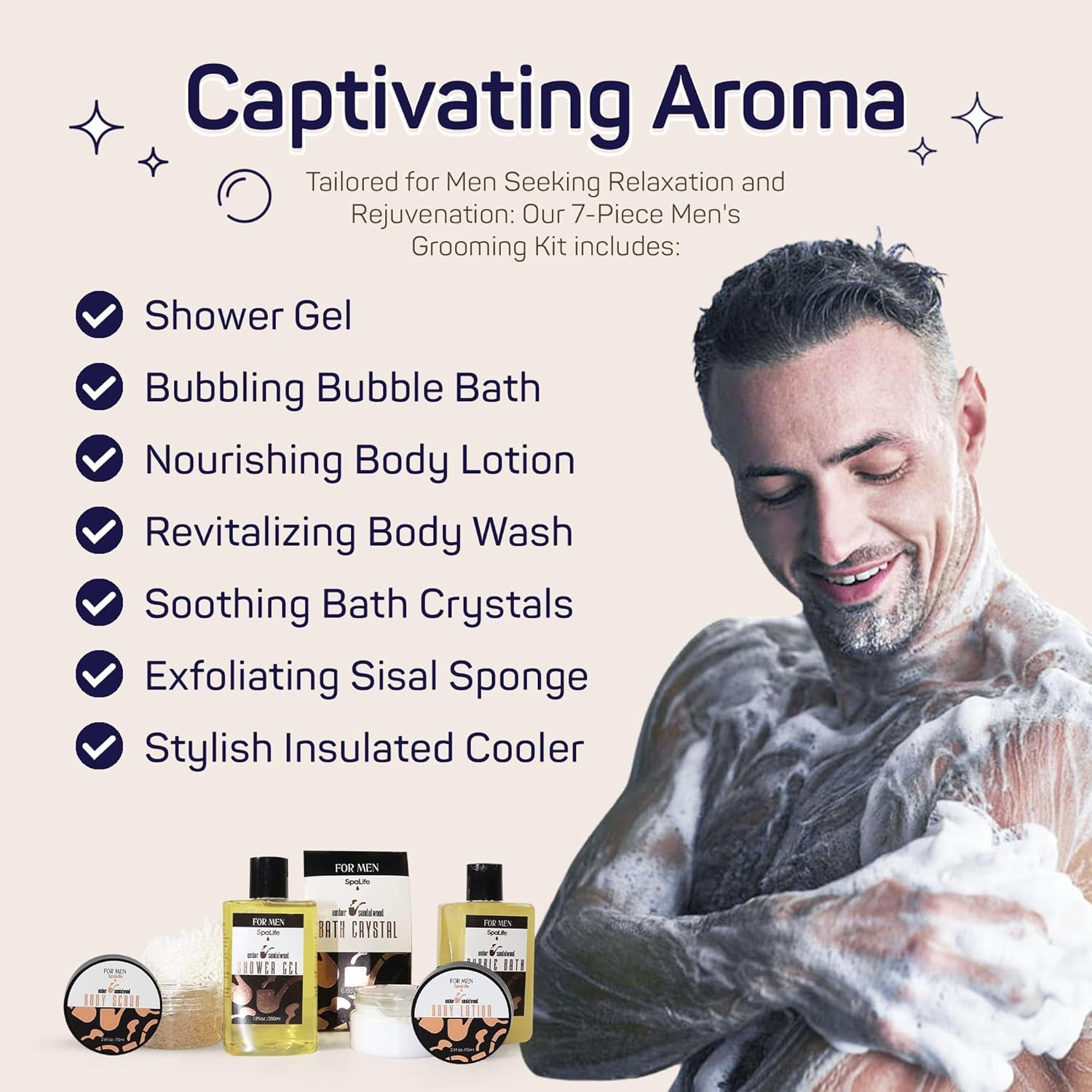 Men'S Sandalwood Luxury Spa Skincare Set - Complete Care Kit for Rugged Revitalization, Exfoliating Scrub - Bath and Body Collection for Cleansing, Moisturizing, and Rejuvenation