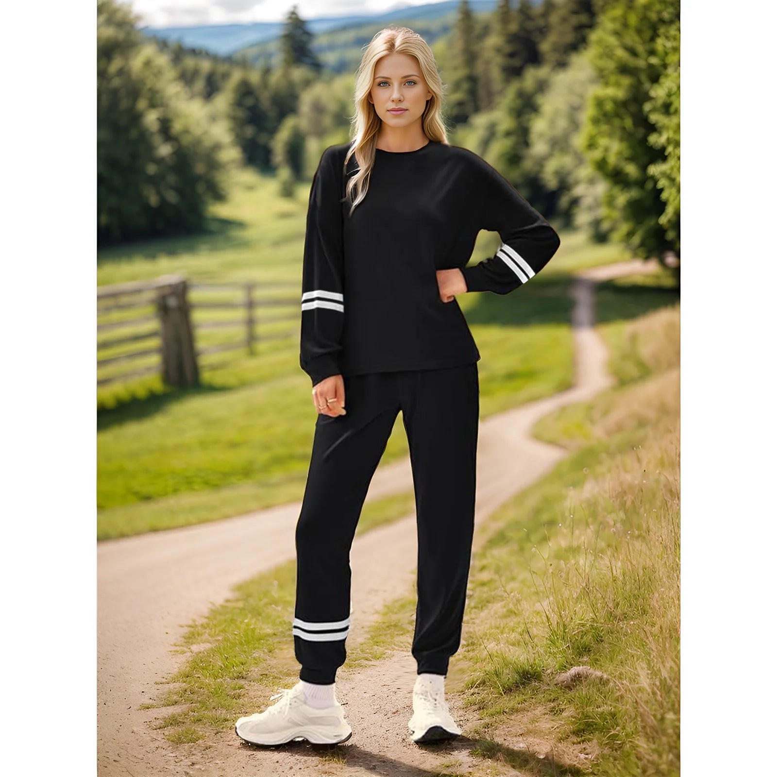 Women'S 2 Piece Workout Sets Long Sleeve Jogger Sweatsuit with Pockets Loungewear Pullover Tracksuit
