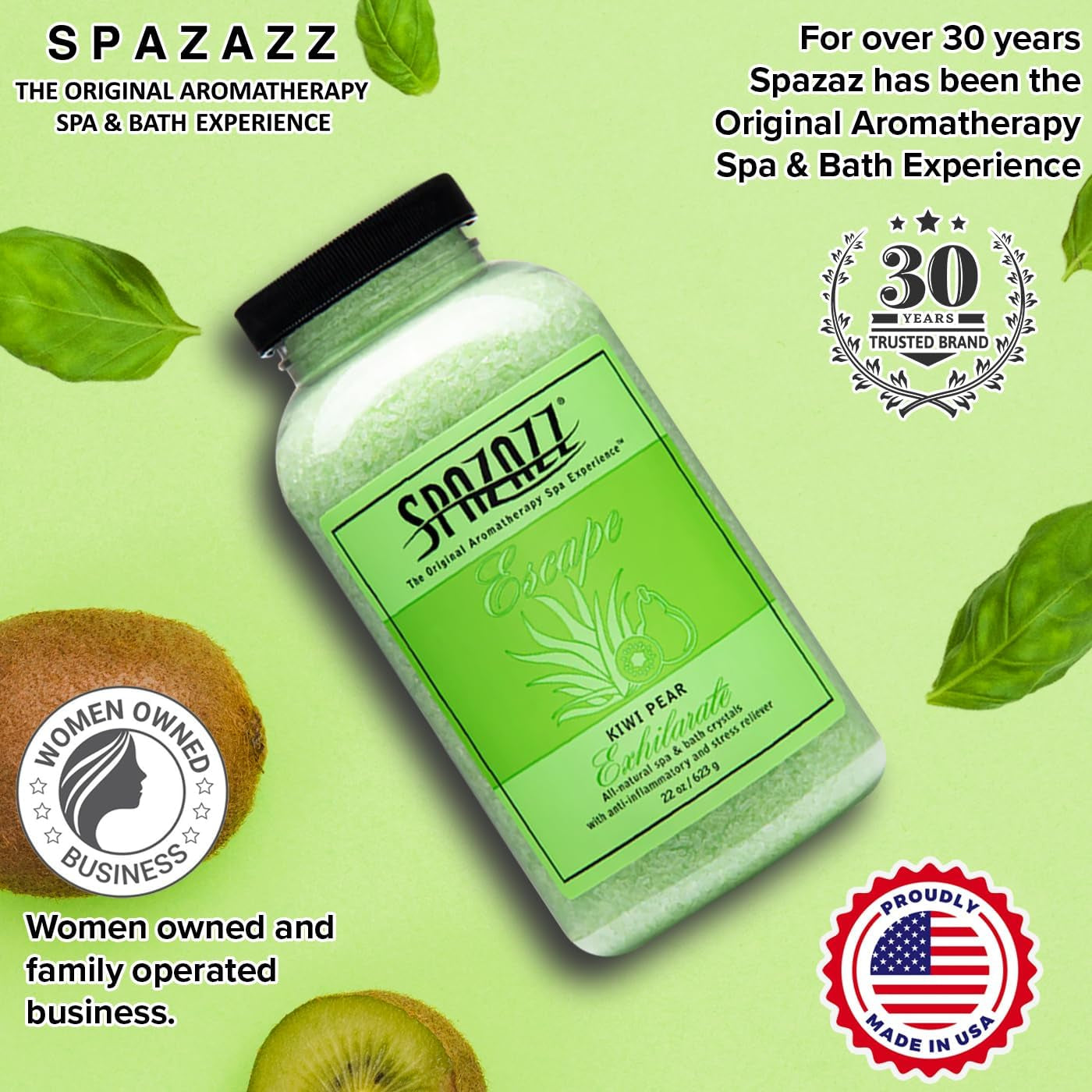 Spazzaz Hot Tub & Spa Bath Salt Aromatherapy Crystals. 22 Oz Kiwi Pear Crystals and Bath Salts - Oil-Free & Safe for All Spas