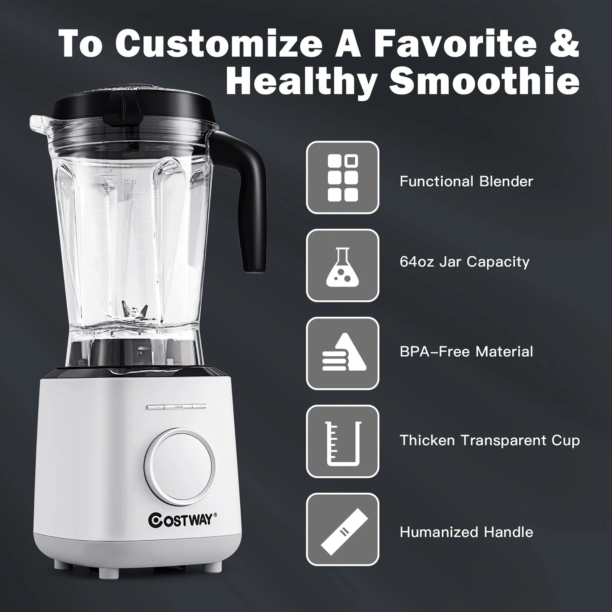 1500W Countertop Smoothies Blender 10 Speed W/ 6 Pre-Setting Programs