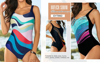 Womens One Piece Swimsuits Color Block Print Swimsuits Criss-Cross Back V Neck Bathing Suits Athletic Padded Athletic Training Swimwear Blue XL Female