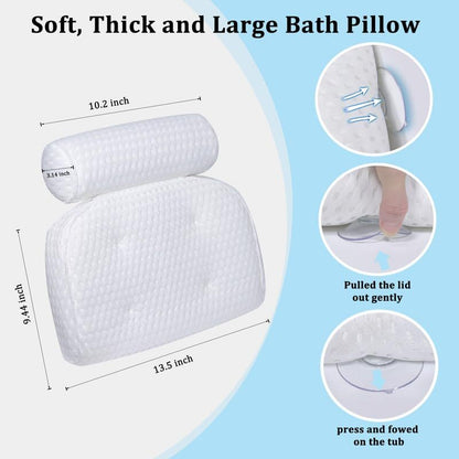 Comfortable Bath Pillow for Tub Neck and Back Support with Non-Slip Suction Cups