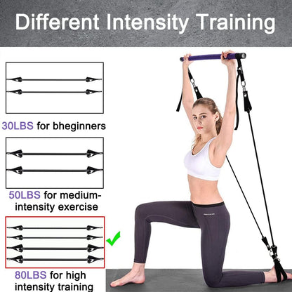 Pilates Bar with Resistance Bands(30&50Lbs),Adjustable Height,Protable at Home Workout Equipment for Women &Men Fitness,Exercise Band Bar,Comfortable Handles and Door Anchor for Resistance Bands Bar