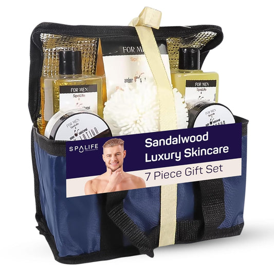 Men'S Sandalwood Luxury Spa Skincare Set - Complete Care Kit for Rugged Revitalization, Exfoliating Scrub - Bath and Body Collection for Cleansing, Moisturizing, and Rejuvenation