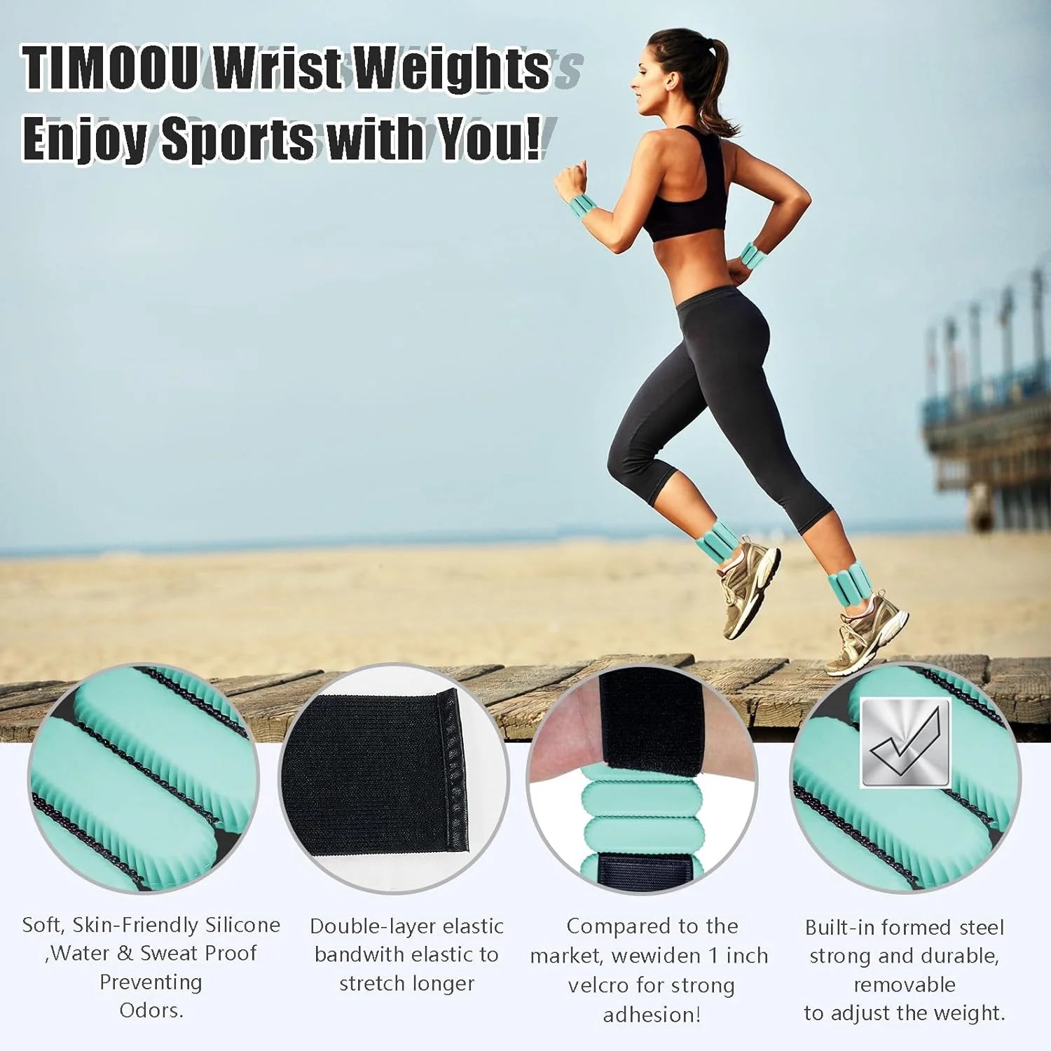 Ankle & Wrist Weights Set Fitness Essential 2Lb Adjustable Green Wrist Weight Bracelets 1 Pair