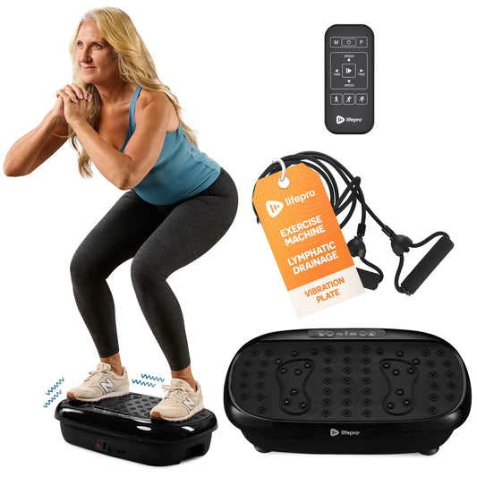 Hexaplate Lite Vibration Plate, 300W Full Body Workout with Remote and 10 Programs - Black