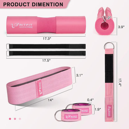 Ritfit Upgraded 7 Pack Barbell Squat Pad Set with Resistance Band,2 Safety Strap