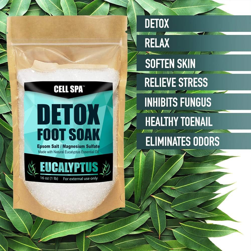 Detox Foot Soak Bath Premium 16 Ounce Eucalyptus Scented Epsom Salt Magnesium Sulfate to Help Detox, Relax, Relieve Stress & Soften Your Feet